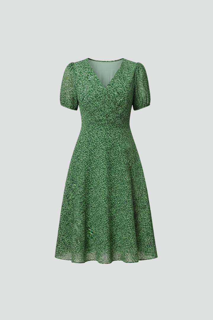 Women’s Midi Dress with V Neckline and Short Sleeves