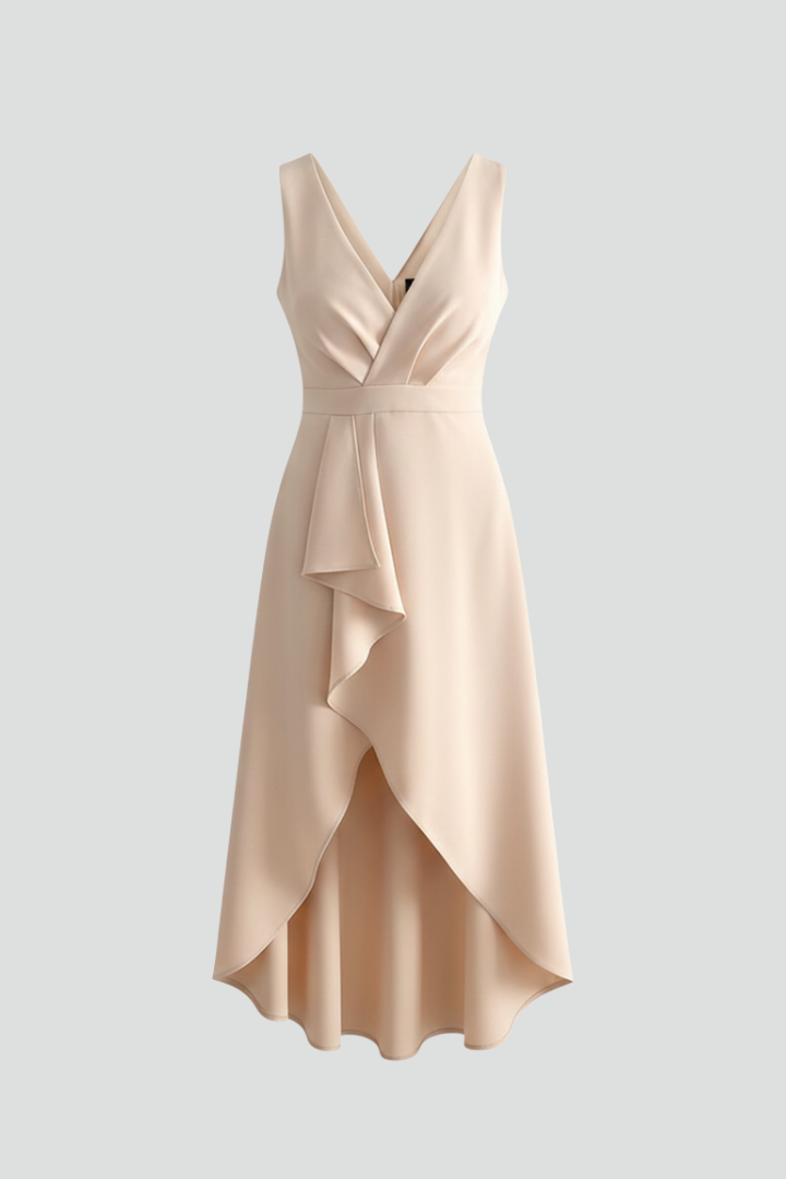 Women’s Midi Dress with V Neckline and Wrap Skirt