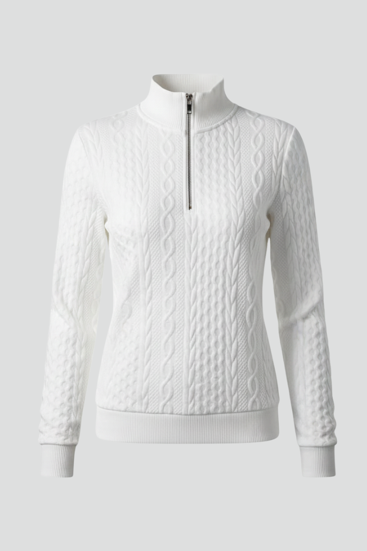 Women’s Pullover with Zipper and Cable Knit Surface