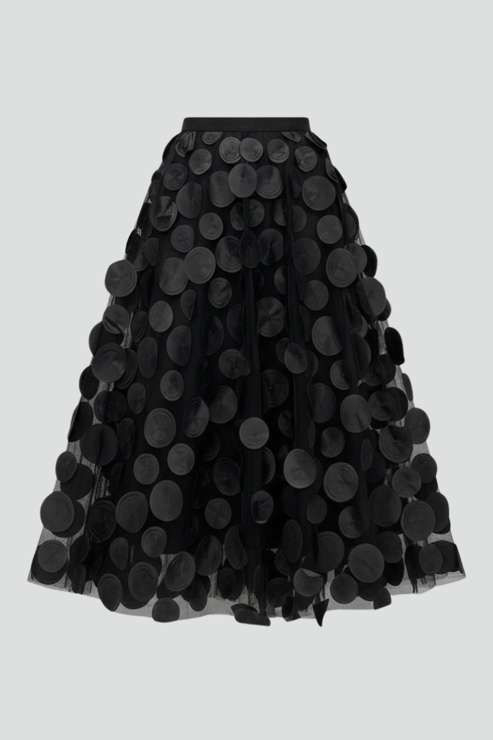 Women’s Skirt with Patchwork Tulle and Polka Dot Surface