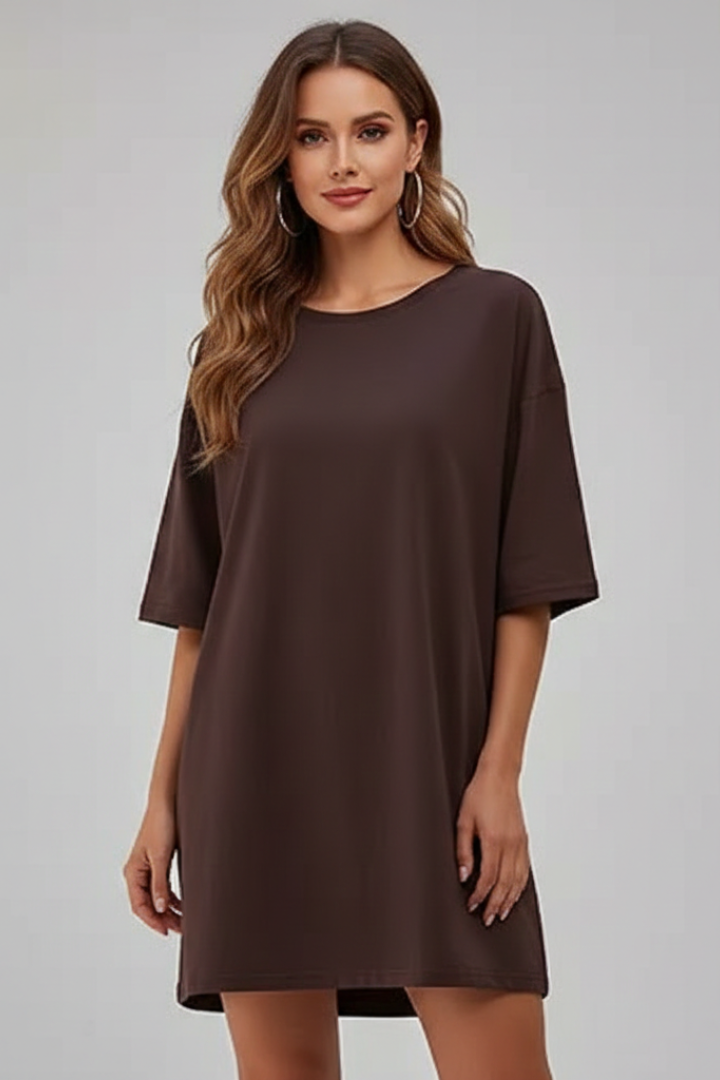 Women’s T-Shirt Dress with Crew Neck and Short Sleeves
