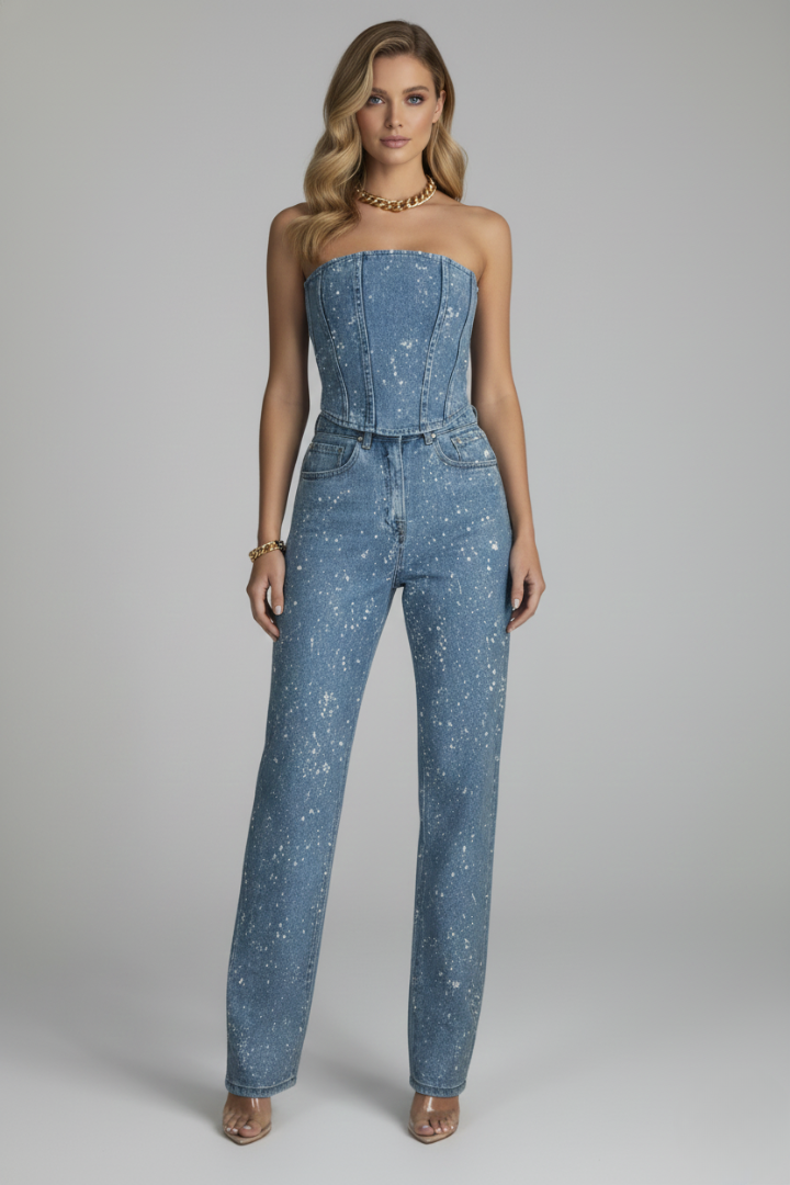 Women’s Trouser Set with Strapless Top and Straight Trousers