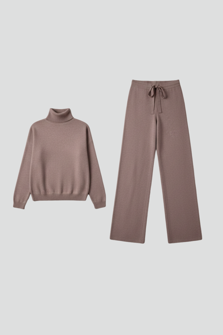 Women’s Two-Piece Set with High Neck and Wide-Leg Pants