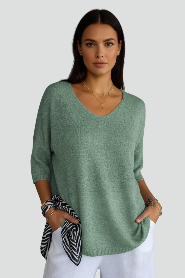 Women’s V-Neck Top with Short Sleeves and Relaxed Shape