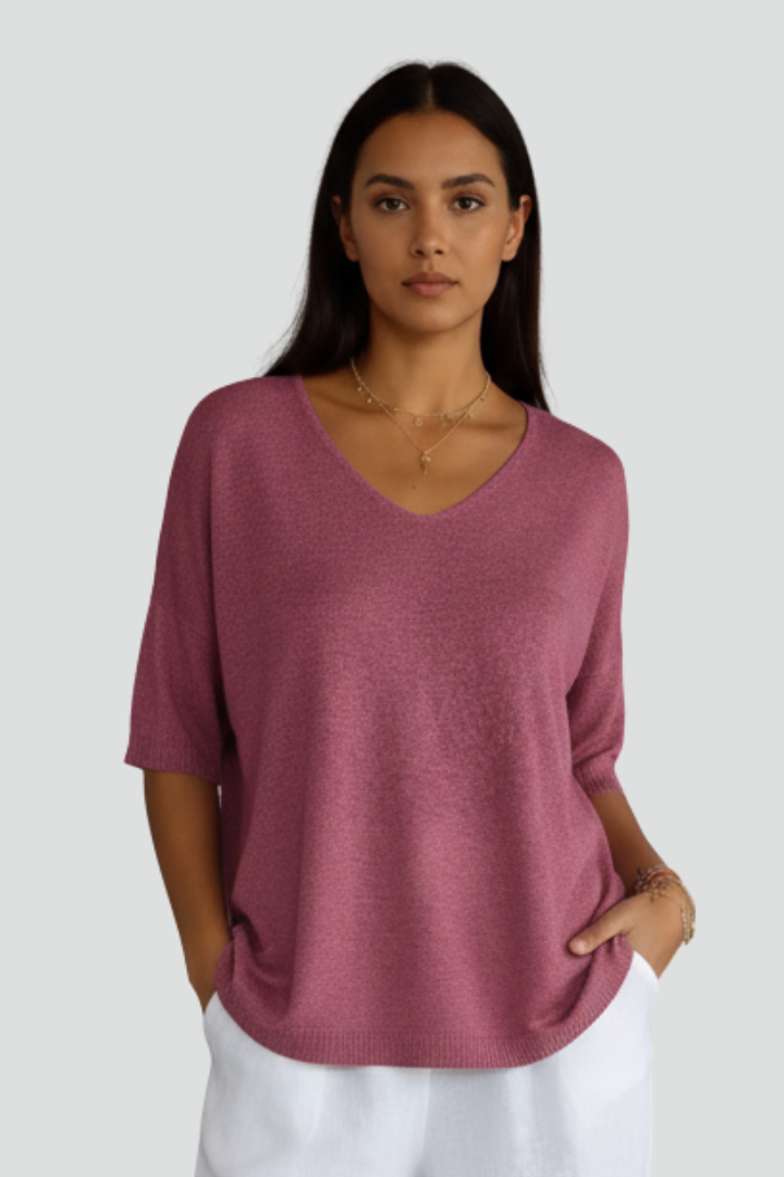 Women’s V-Neck Top with Short Sleeves and Relaxed Shape