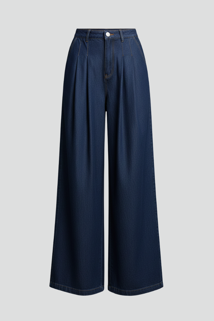 Women’s Wide-Leg Jeans with Mid Waist and Front Closure