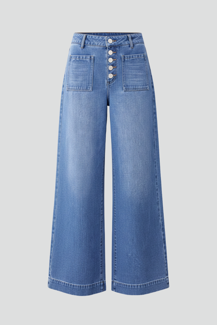Women’s Wide-Leg Jeans with Button Front and Patch Pockets