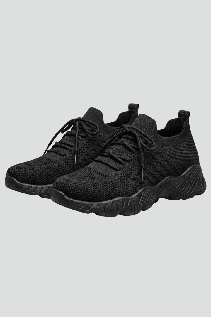 Women’s Knit Sneakers with Lace-Up Closure and Textured Sole