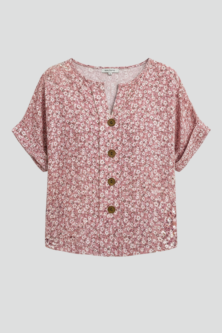 Women’s Short Sleeve Top with Button Front