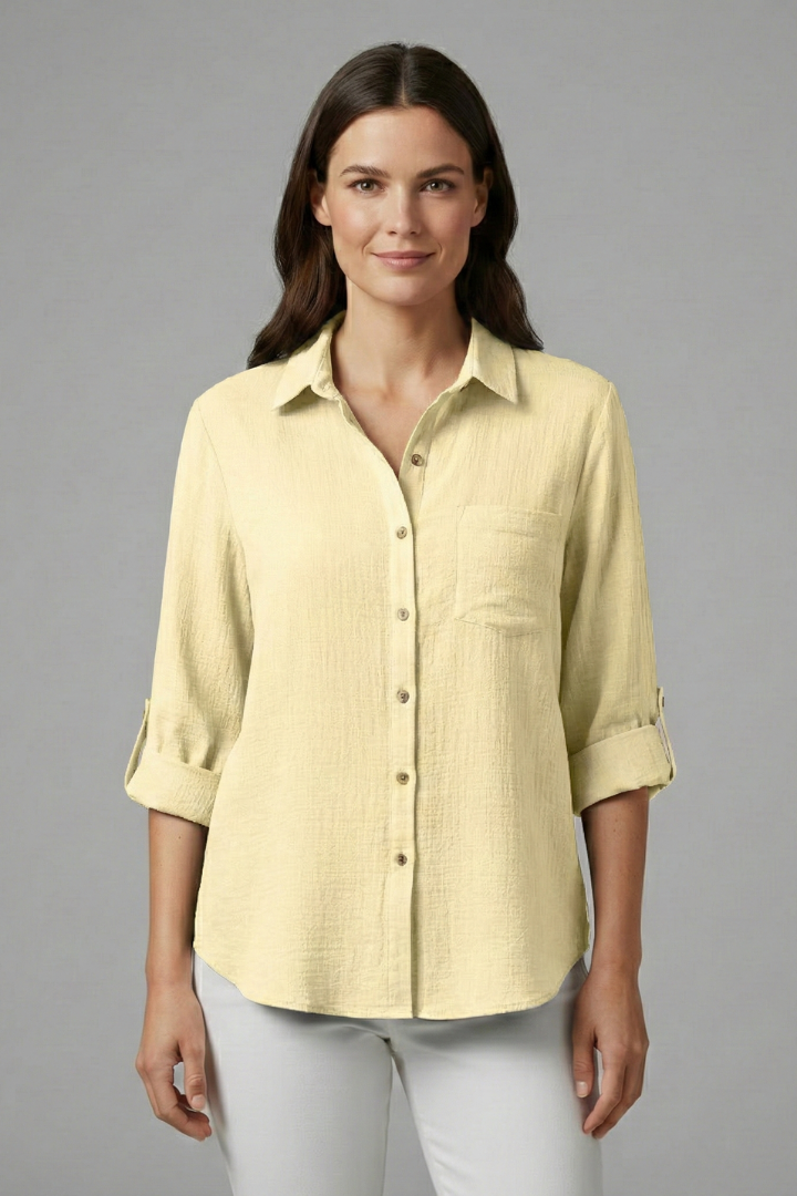 Women’s Blouse with Button Closure and Rolled Sleeves
