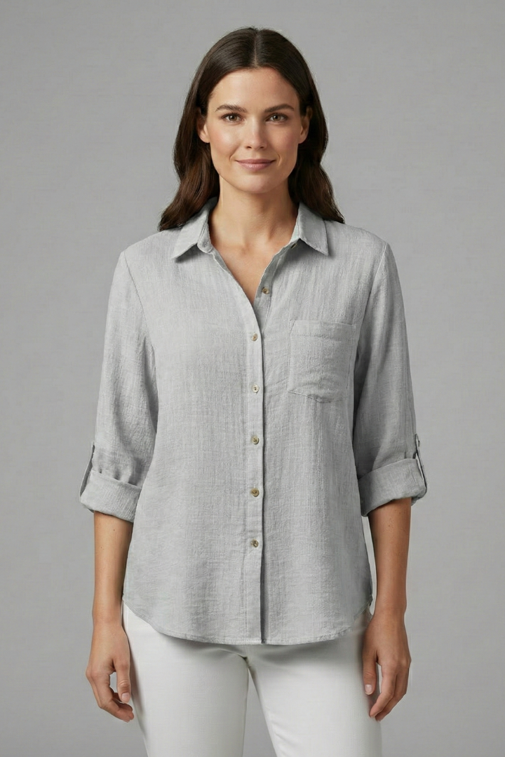 Women’s Blouse with Button Closure and Rolled Sleeves
