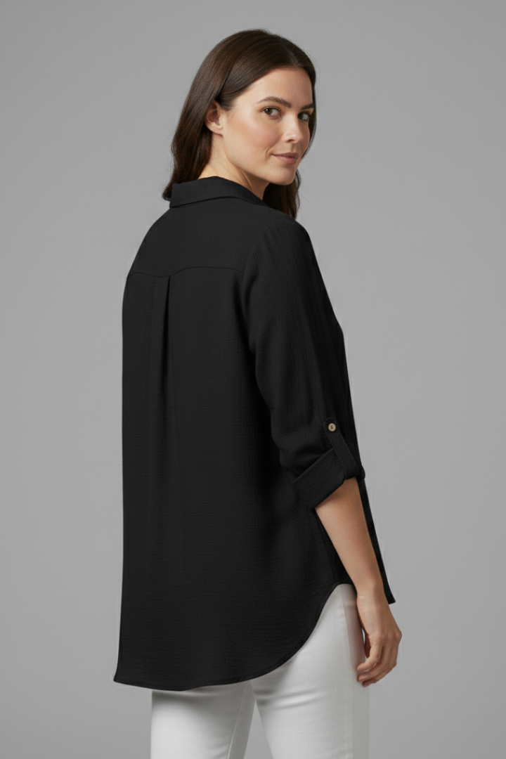 Women’s Blouse with Button Closure and Rolled Sleeves