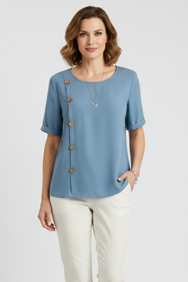 Women’s Blouse with Round Neck and Side Buttons
