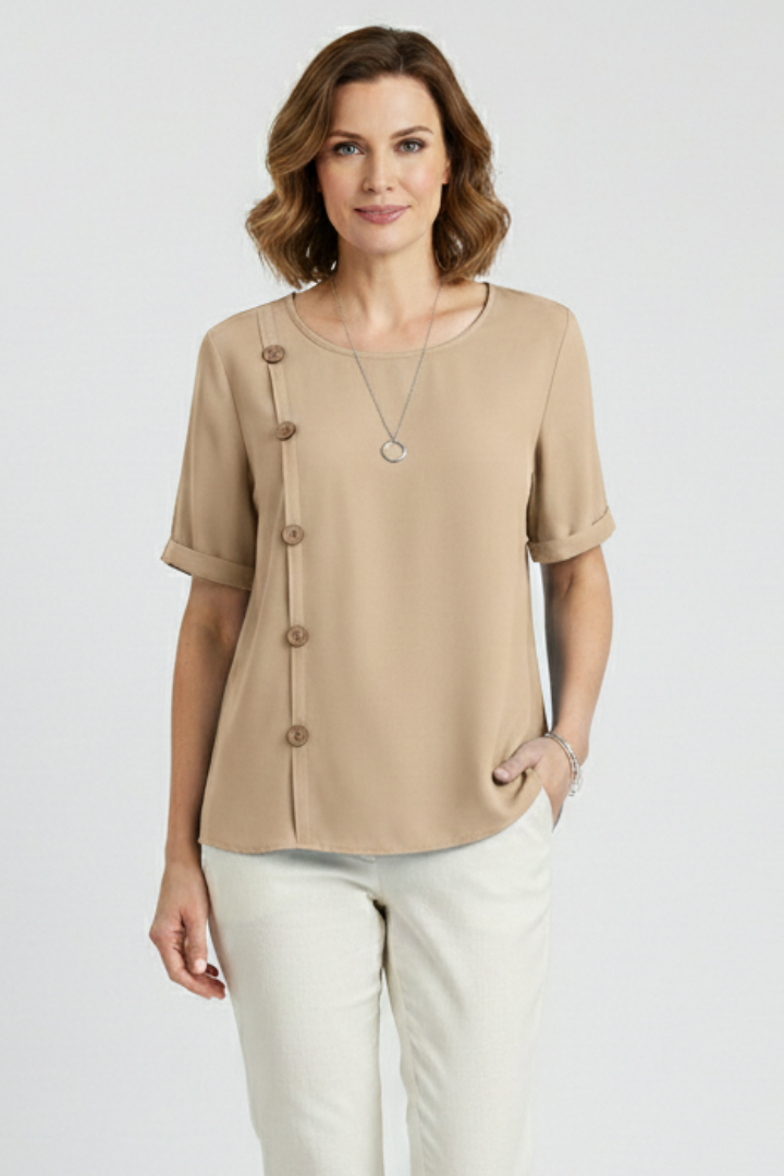 Women’s Blouse with Round Neck and Side Buttons