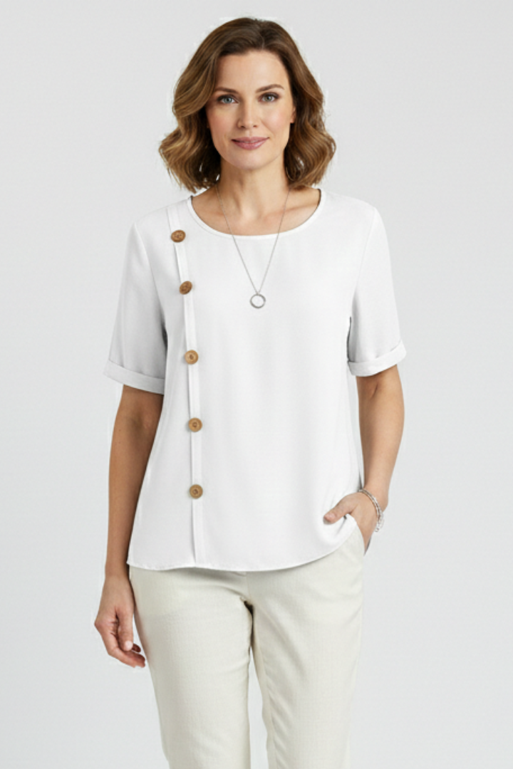Women’s Blouse with Round Neck and Side Buttons