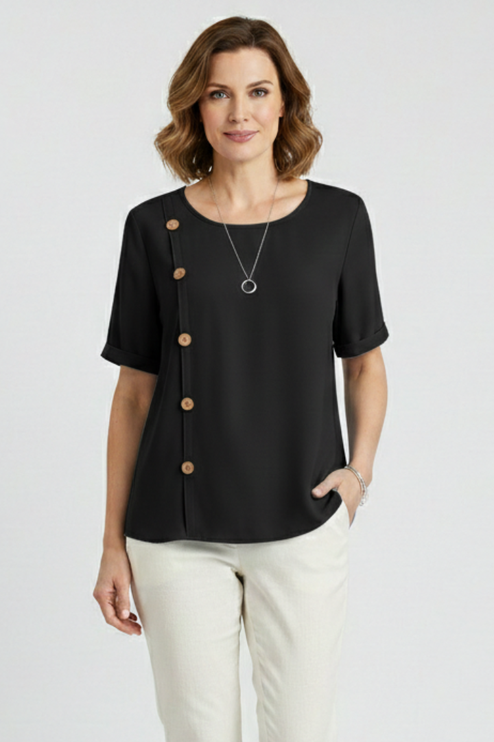 Women’s Blouse with Round Neck and Side Buttons
