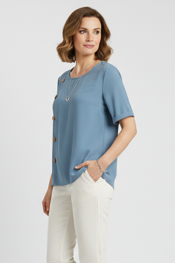 Women’s Blouse with Round Neck and Side Buttons