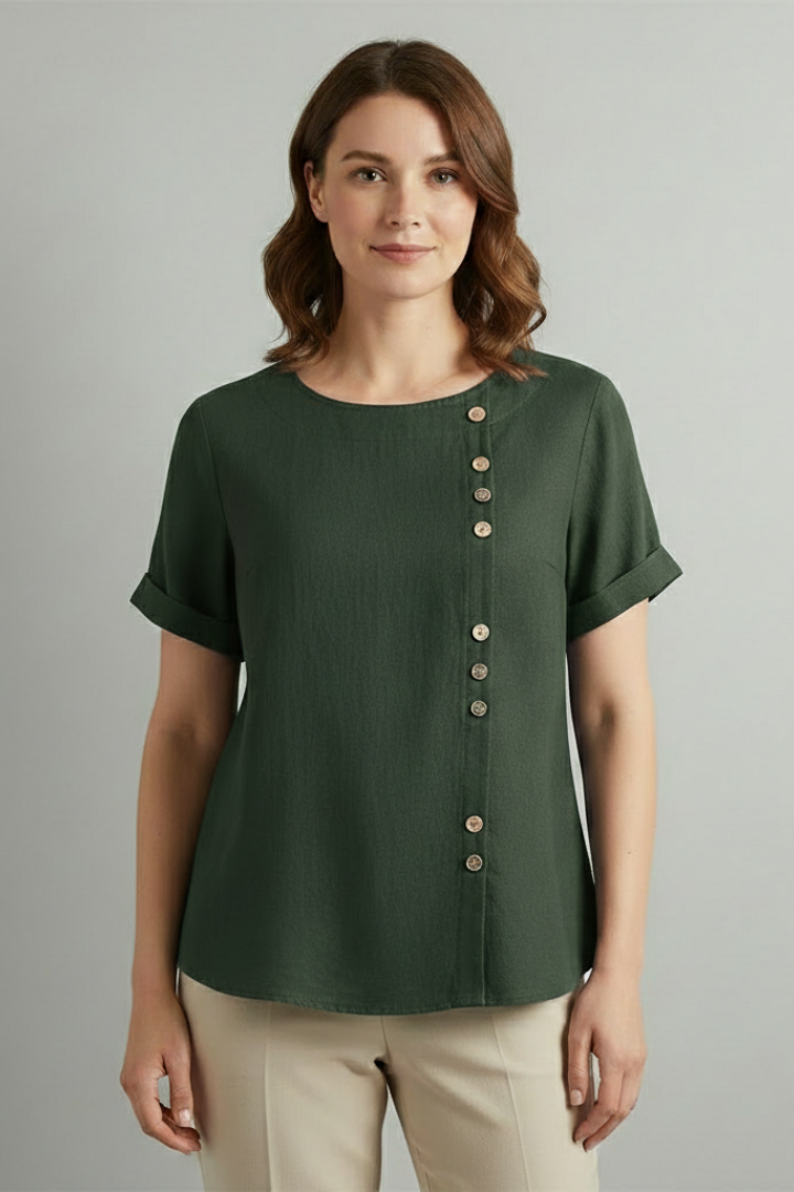 Women’s Blouse with Round Neckline and Button Detail