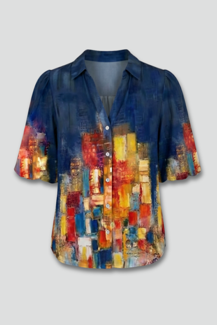 Women’s Blouse with V-Neck and Abstract Print