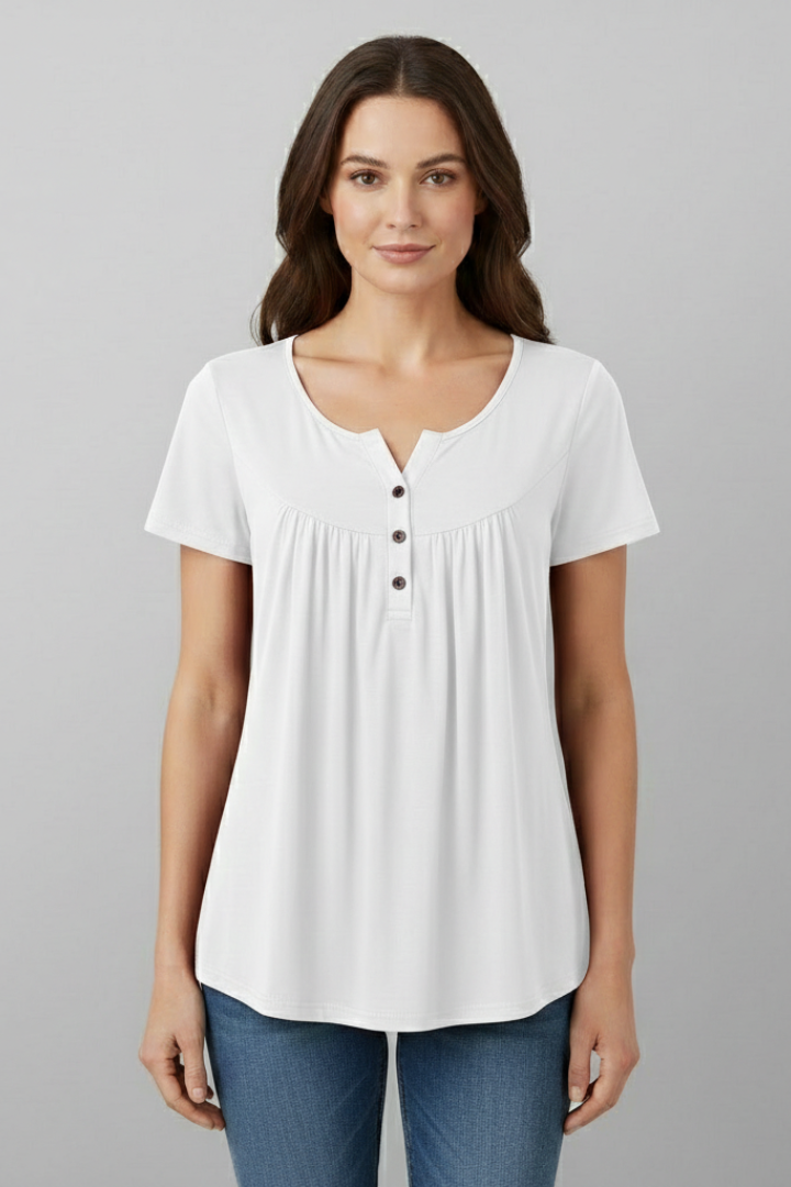 Women’s Blouse with V-Neck and Button Detail