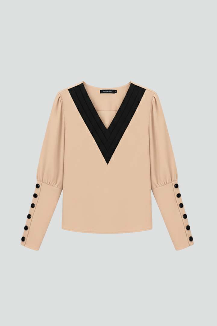 Women’s Blouse with V-Neck and Buttoned Cuffs