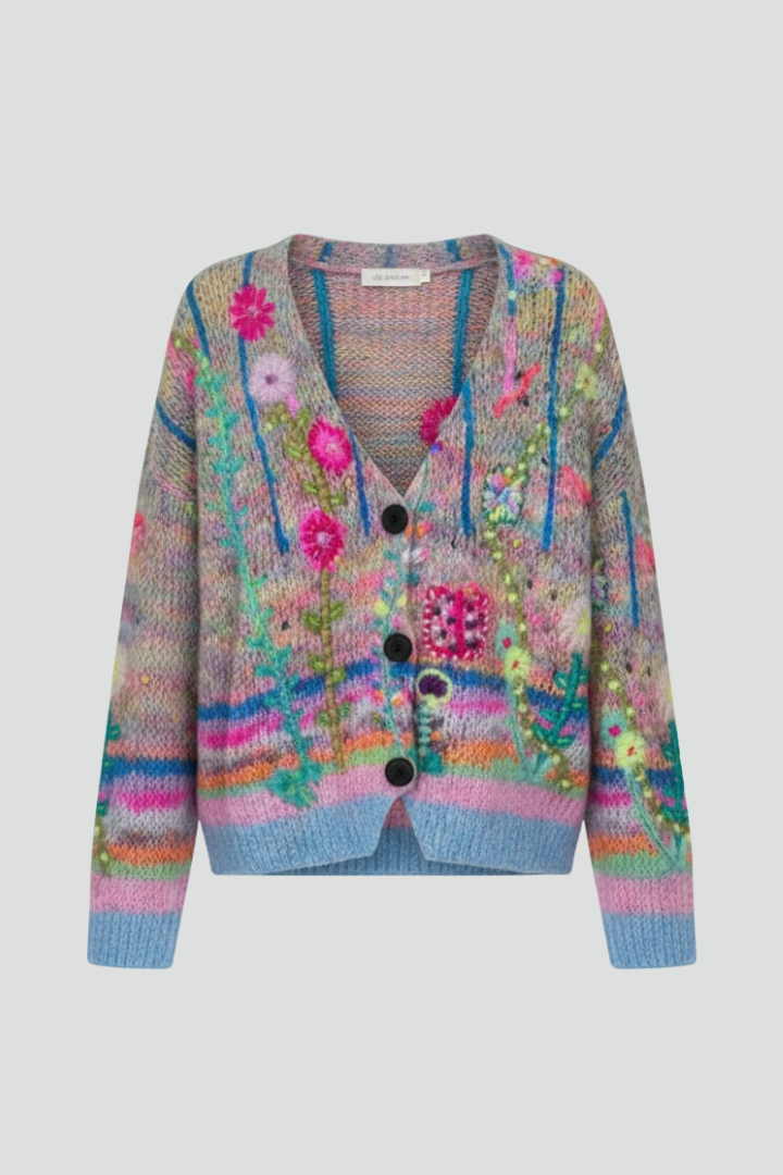Women’s Cardigan with V-Neck and Patterned Knit Surface