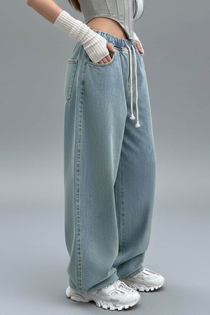 Women’s High-Waist Jeans with Pockets and Stretch Denim