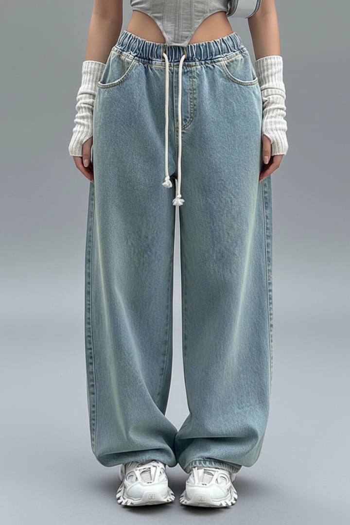 Women’s High-Waist Jeans with Pockets and Stretch Denim