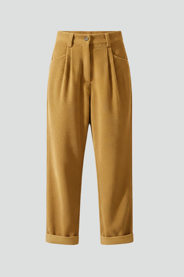Women’s High-Waisted Trousers with Vertical Ribbing and Wide Leg