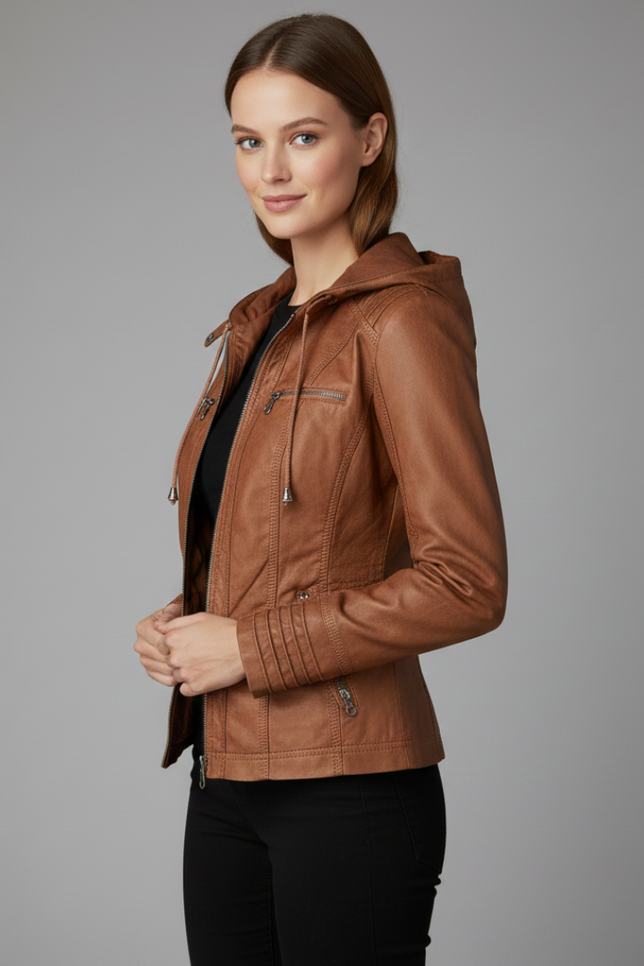 Women’s Hooded Jacket with Zip and Button Placket