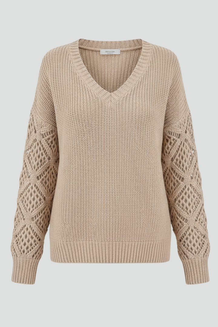 Women’s Knit Jumper with V-Neck and Long Sleeves