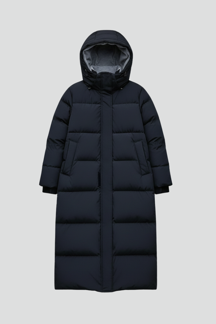 Women’s Long Coat with Hood and Concealed Closure