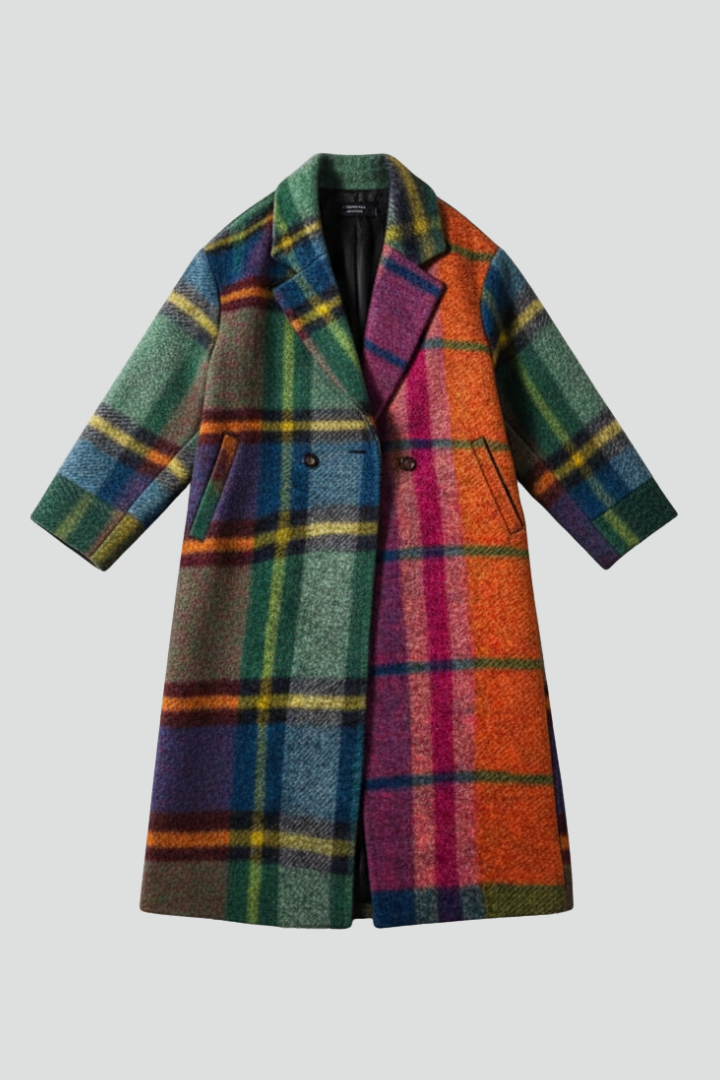 Women’s Long Coat with Notched Collar and Side Pockets