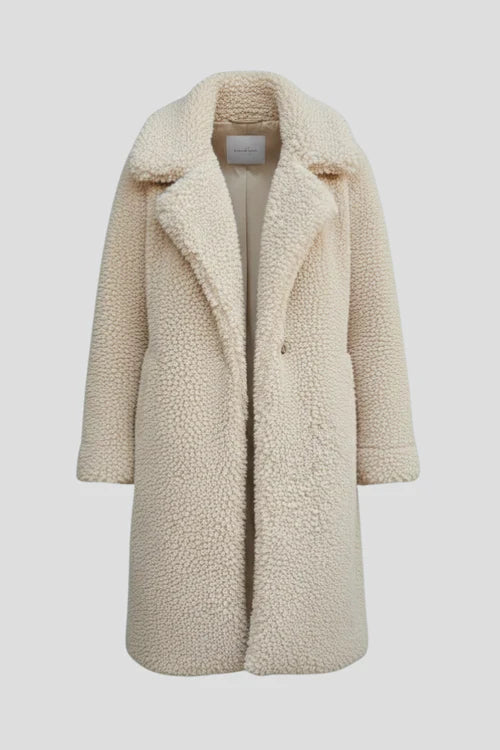Women’s Long Coat with Wide Collar and Side Pockets