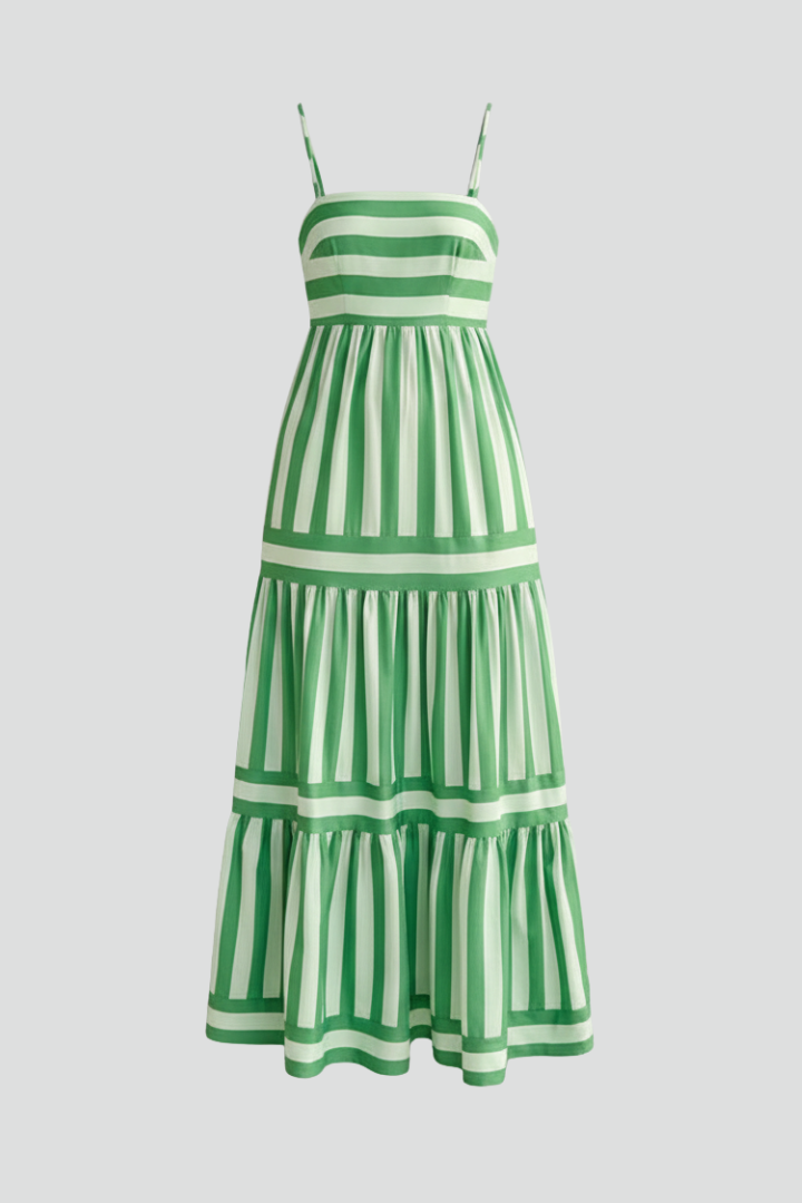 Women’s Maxi Dress with Shoulder Straps and Tiered Skirt