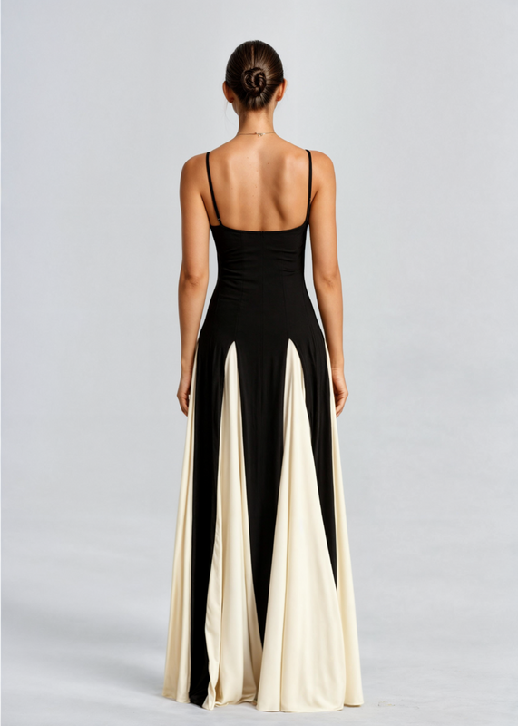 Women’s Maxi Dress with Spaghetti Straps and Panelled Lower Section