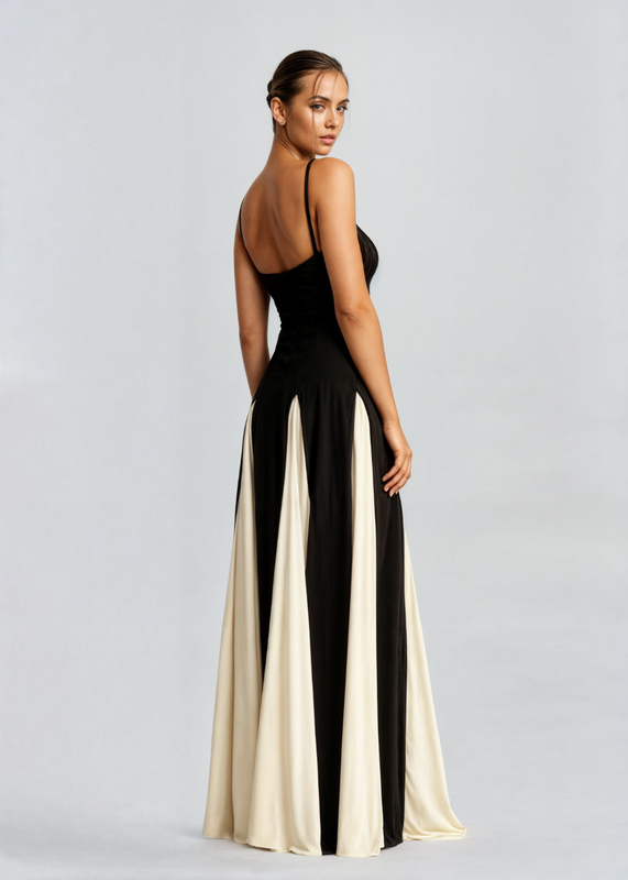 Women’s Maxi Dress with Spaghetti Straps and Panelled Lower Section