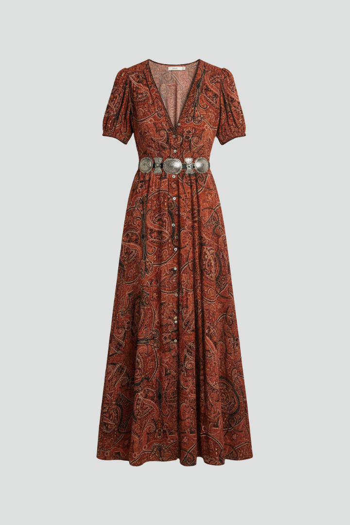 Women’s Maxi Dress with V Neckline and Long Sleeves