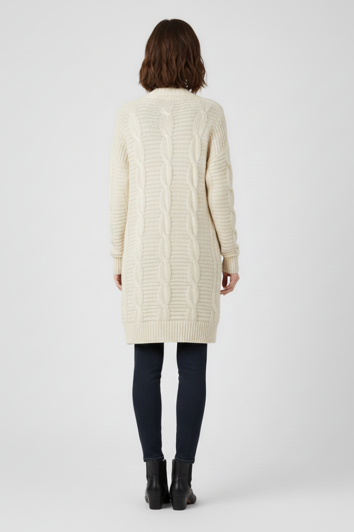 Women’s Open-Front Cardigan with Cable Knit and Patch Pockets