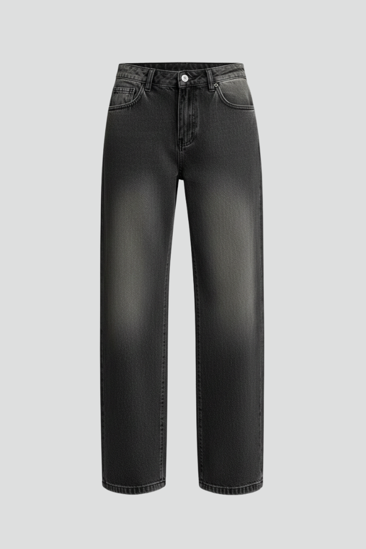 Women’s Straight Leg Jeans with Button Fly and Low Waist