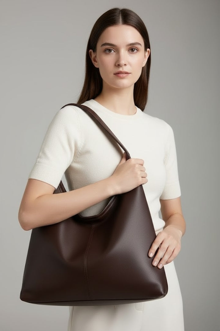 Women’s Tote Bag with Faux Outer and Large Inner Pocket