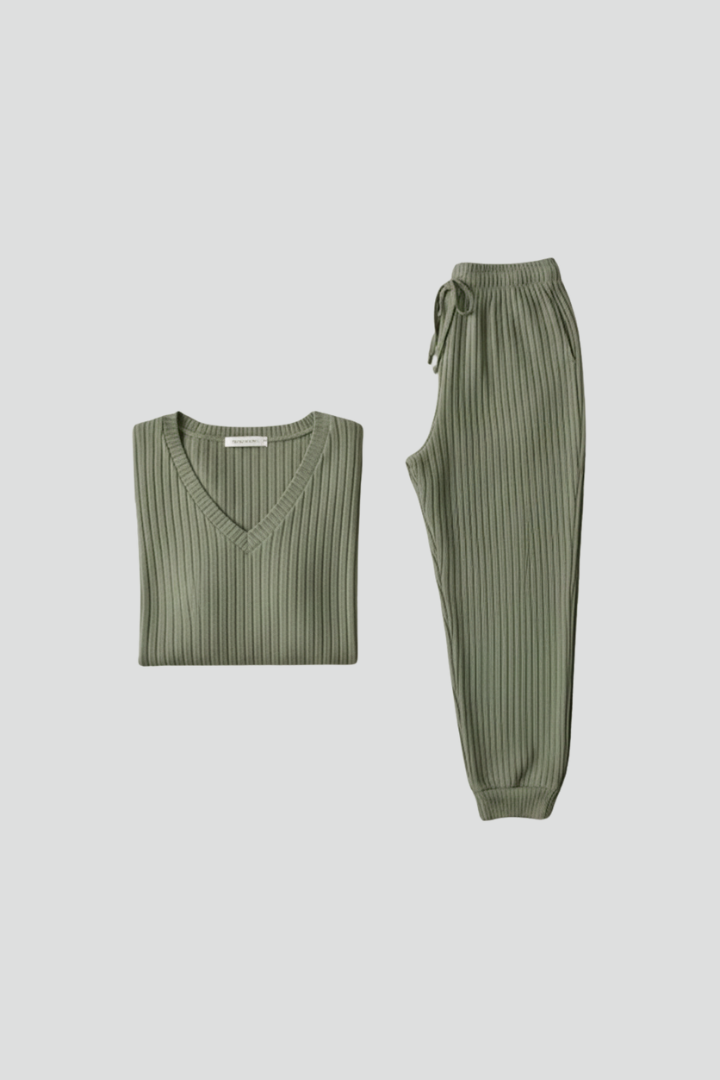 Women’s Two-Piece Set with Ribbed Top and Drawstring Trousers