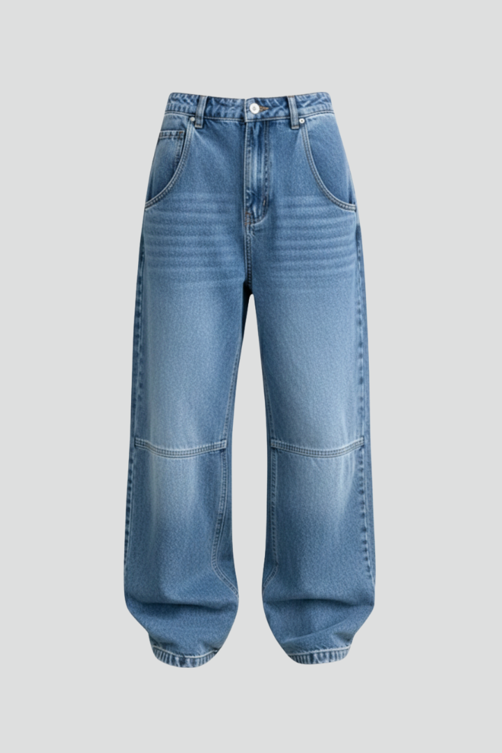Women’s Wide-Leg Jeans with Button Fastening and Curved Front Pockets