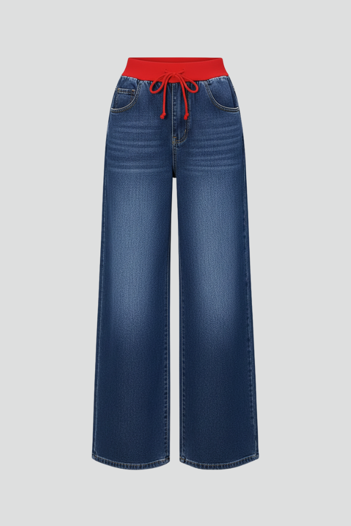Women’s Wide-Leg Trousers with Drawstring Waist and Woven Surface
