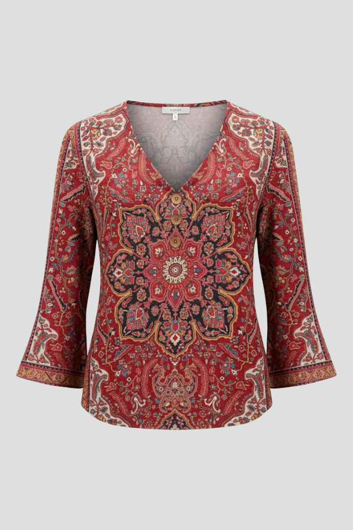 Women’s Blouse with V-Neckline and Sleeves Shaped for a Widened Drape